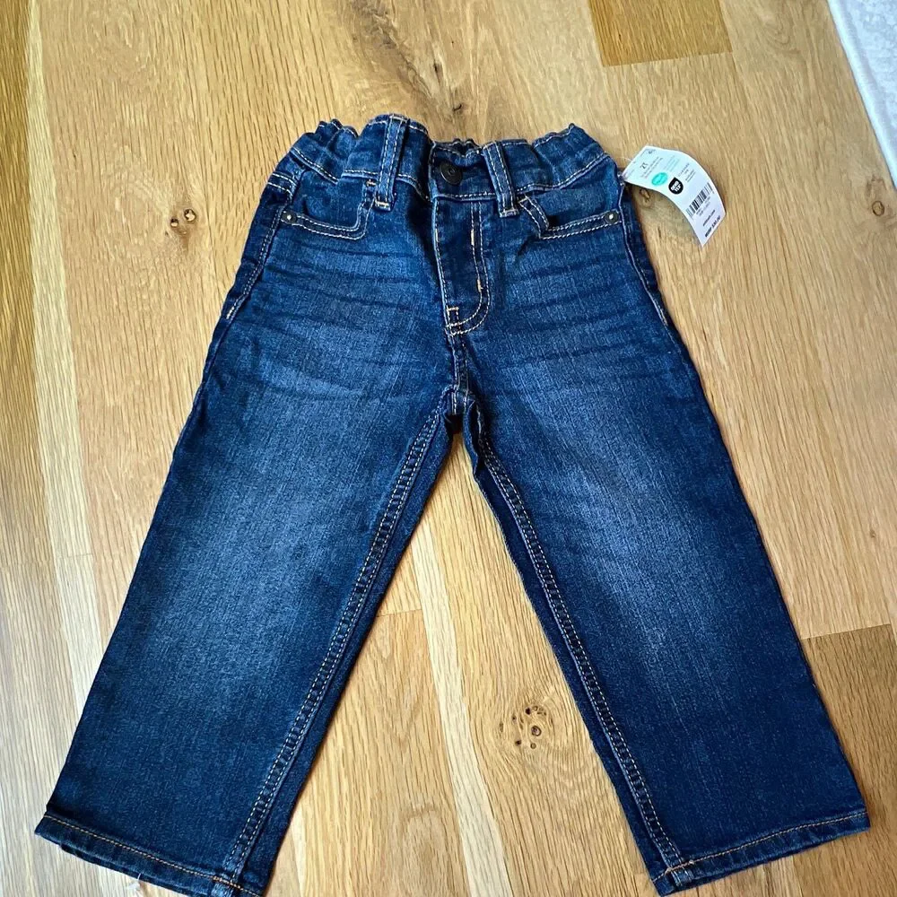 OshKosh B'gosh Toddler 2T Blue Denim Jeans Straight Button Elastic Waist Pockets